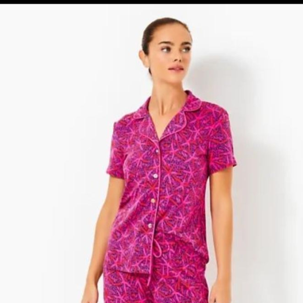 NWT Lilly Pulitzer Pajama Top Passion Fruit Pink Star Sz XL